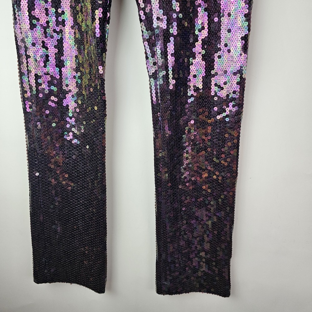 Rebecca Taylor Sequins Pants Womens 4 Purple Pull On Party Event Glam Formal - Picture 5 of 10
